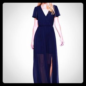 ASOS navy chiffon open back dress size 14 US